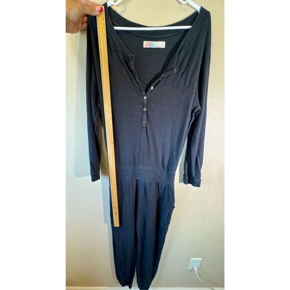 Free People FP Beach Long Sleeve Waist Tie Button Up Front Black Jumpsuit Small - Picture 6 of 11